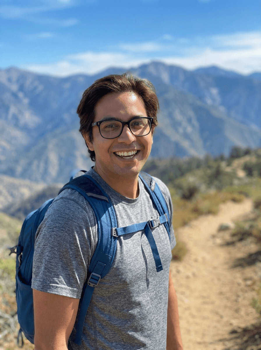 Example Active Outdoors dating photo of a man, mid 30s, South Asian