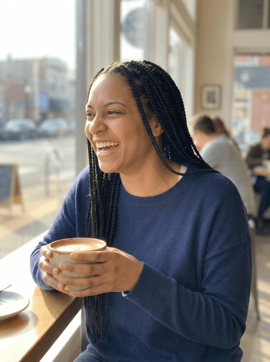 Example Casual Coffee dating photo of a woman, late 20s, Mixed race